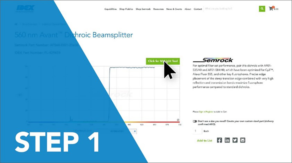 步骤1:直接从 Semrock 滤光片页面访问 MyLight™ 